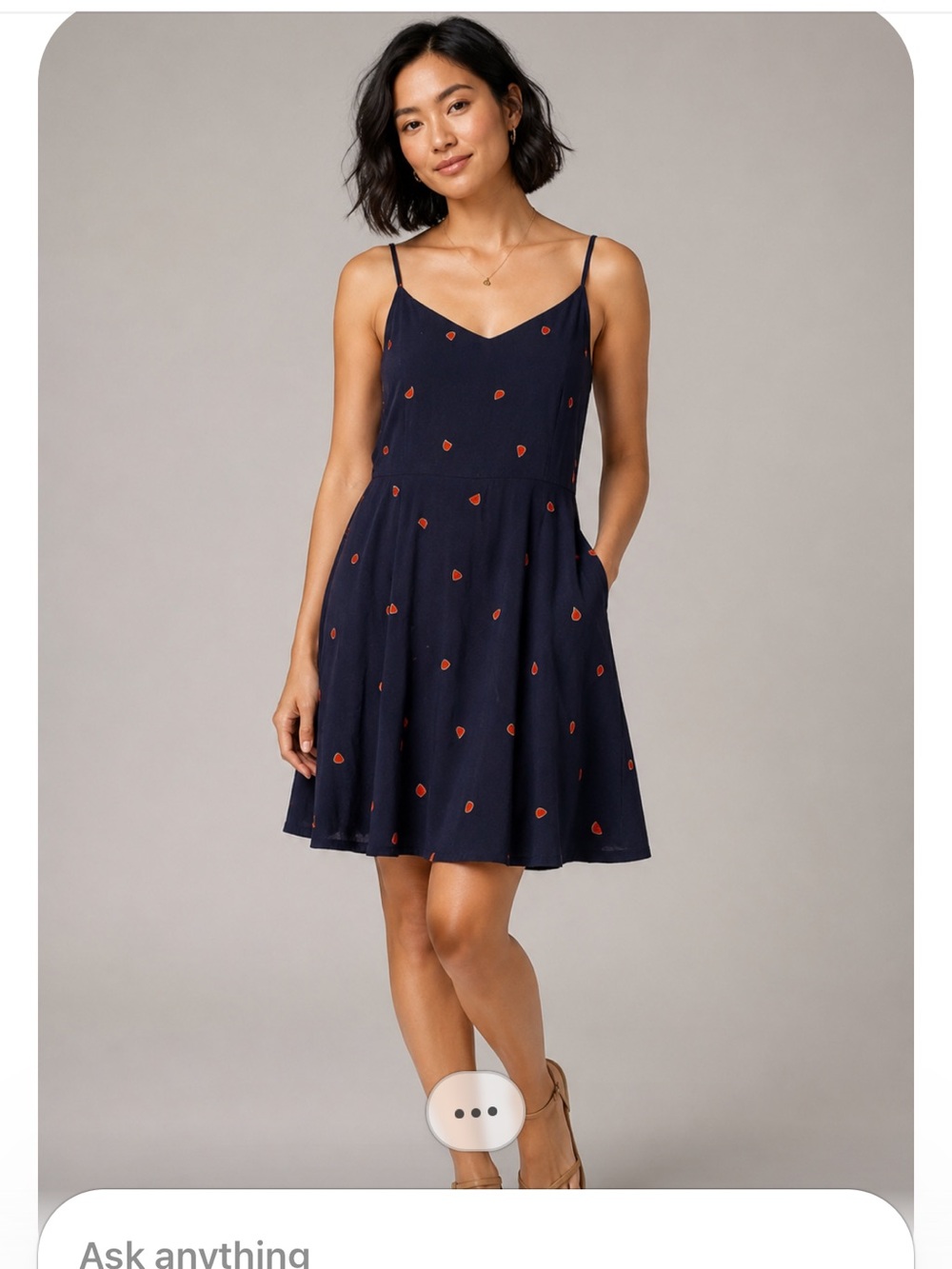 Navy Spaghetti-Strap A-Line Dress with watermelon print